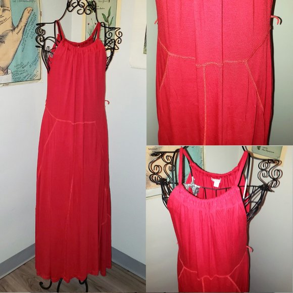 SOLD GAP Lipstick Red 90s does 30s Stretch Midi Halter Dress Valentines Day M - Picture 1 of 12